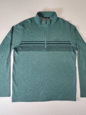 TravisMathew Mens Large Green Striped Quarter Zip Pullover Golf Performance